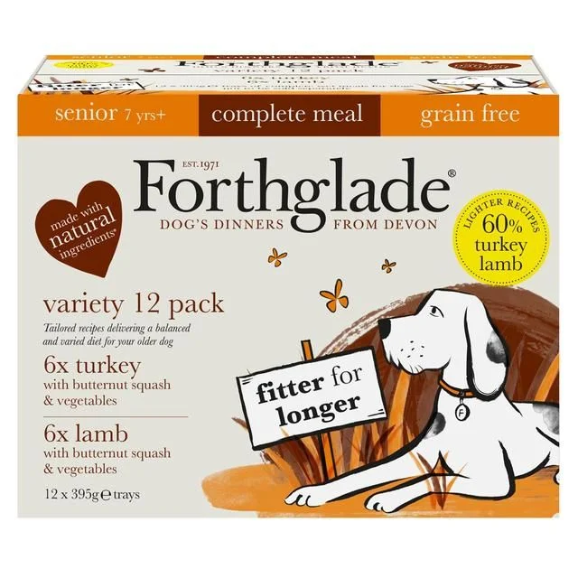 Forthglade Complete Senior Grain Free Dog Food Variety Pack Turkey & Lamb   12 x 395g