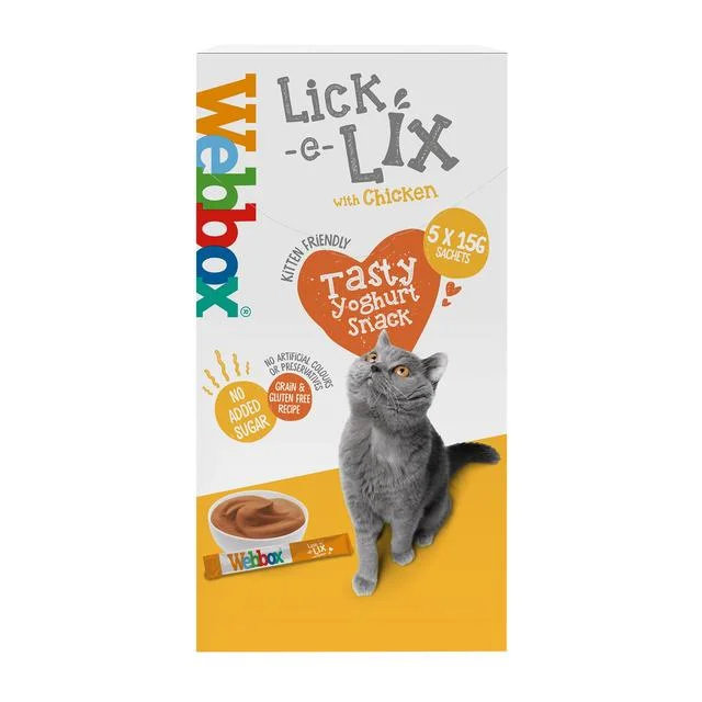    - High-protein cat food  Webbox Lick-e-Lix with Chicken Yoghurty Cat Treats   5 x 15g