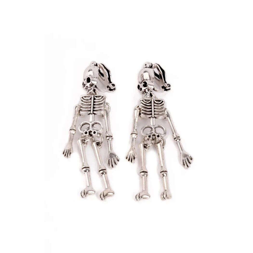 spooky scary skeleton clip on earrings