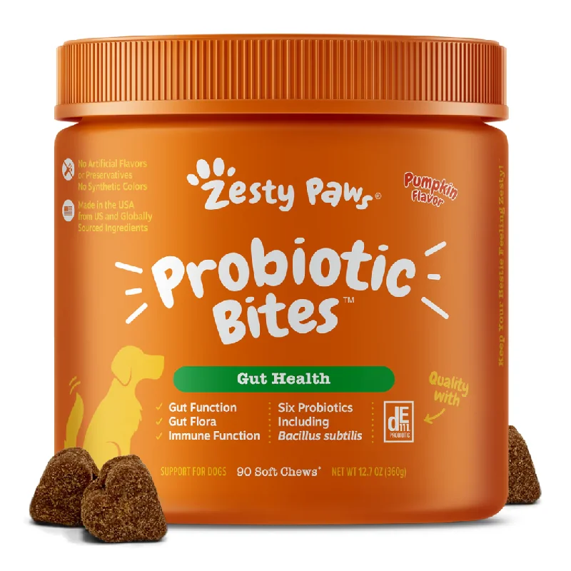 remove dead hair and dandruff, and promote pet skin health.Zesty Paws Pumpkin Probiotic Bites for Dogs