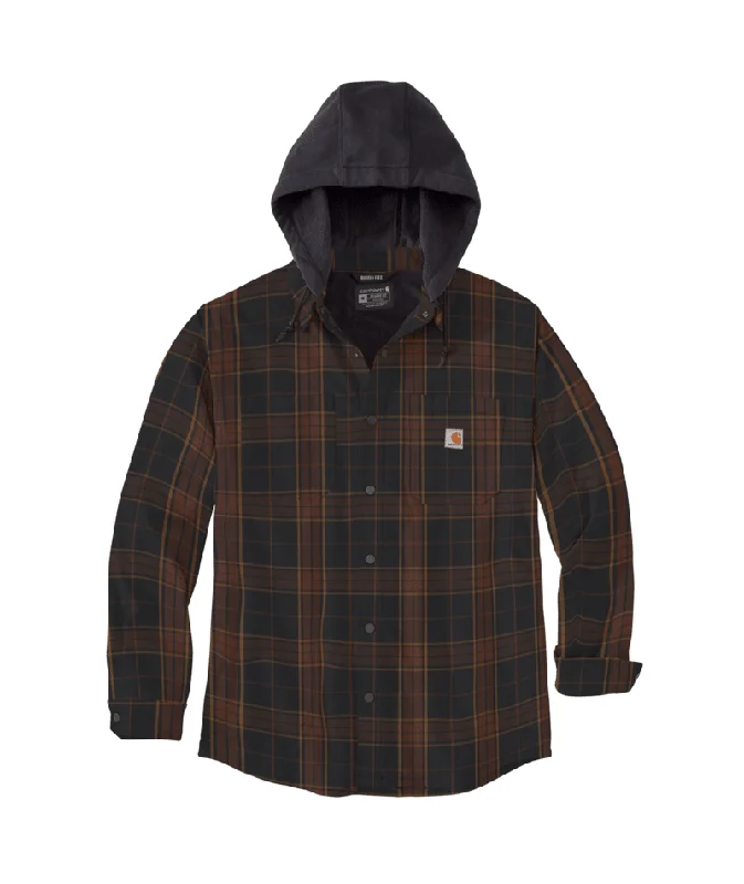 Rugged Flex Relaxed Fit Flannel Fleece-Lined Hooded Shirt Jacket - Black