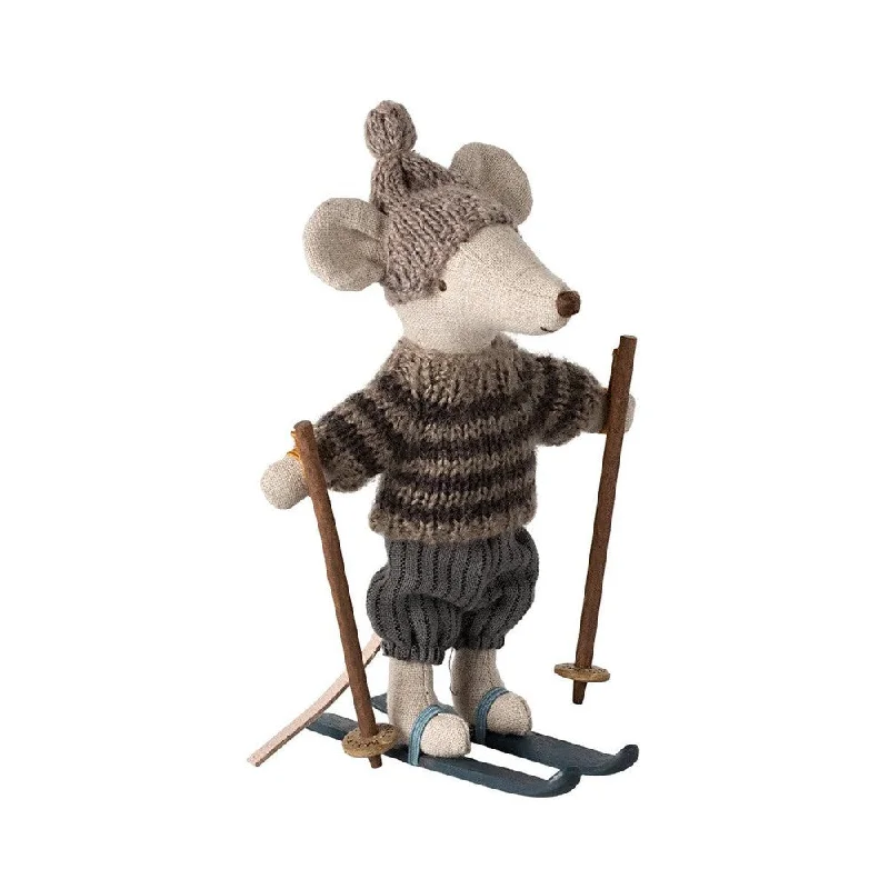 Maileg winter mouse big brother with ski set - grey 2024