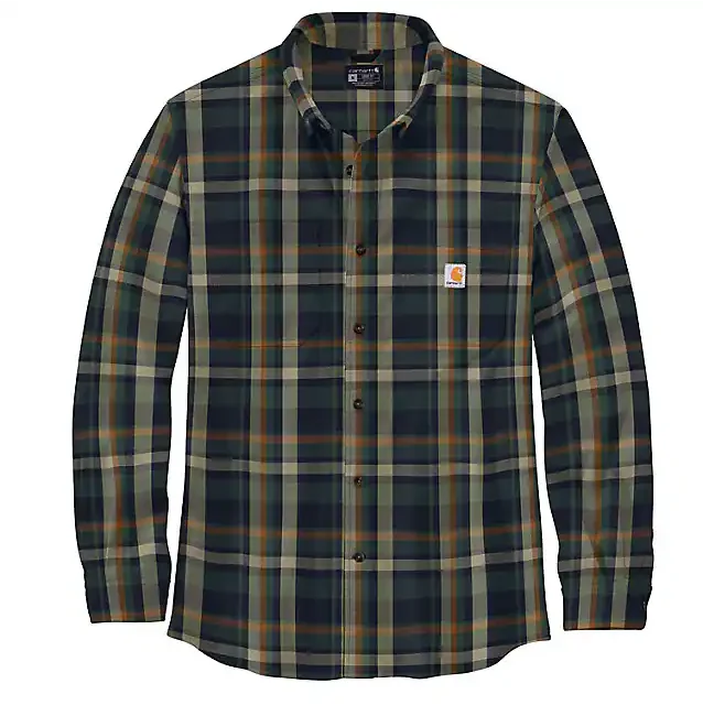 Rugged Flex Relaxed Fit Midweight Flannel Long-Sleeve Plaid Shirt - Navy