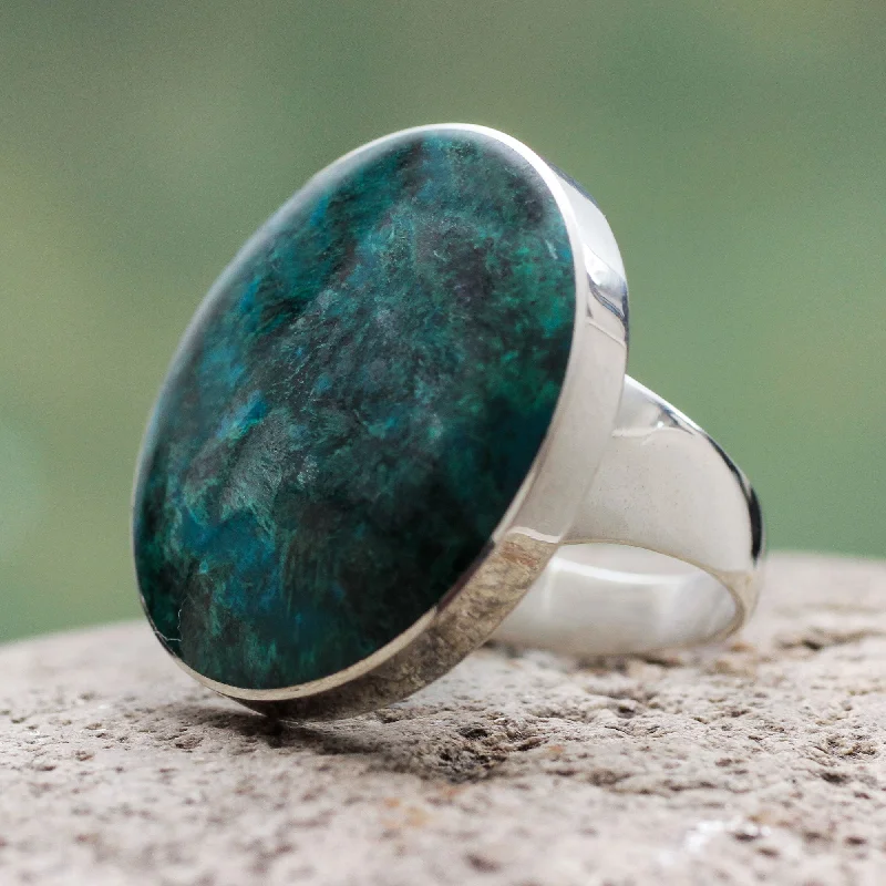 Planet Chrysocolla and Sterling Silver Ring Peru