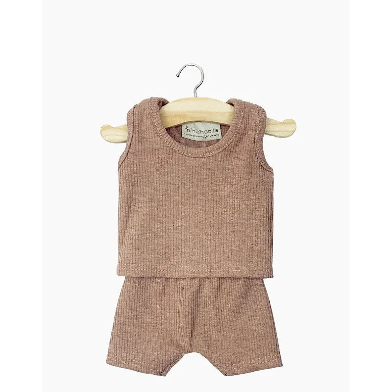 MiniKane bambini marcel underwear and shirt in heather carmel ribbed knit