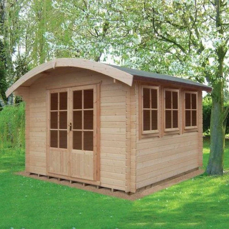 Shire Kilburn 9' 9" x 11' 9" Curved Log Cabin - Premium 70mm Cladding Tongue & Groove