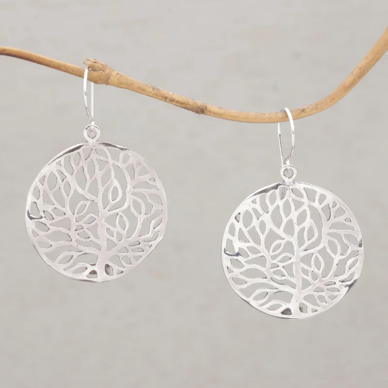 Venation Hand Crafted Sterling Silver Dangle Earrings from Bali