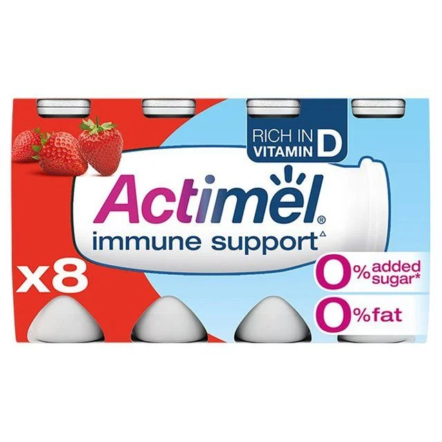 Actimel Strawberry 0% Added Sugar Fat Free Yoghurt Drink   8 x 100g