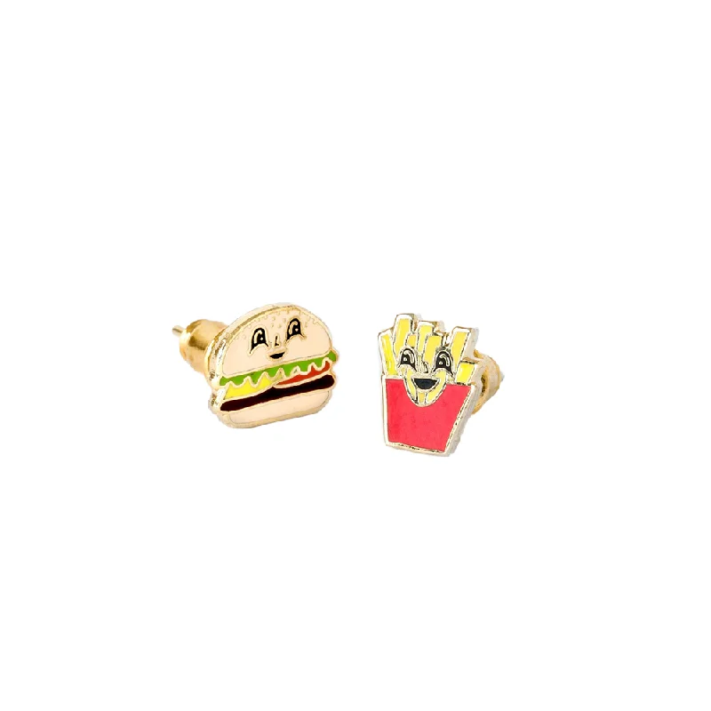 Yellow Owl Stud Earrings Burger and Fries