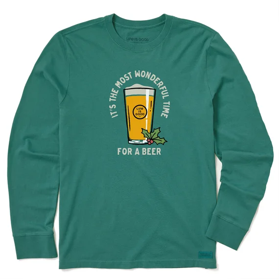 Men's Time for a Beer Long-Sleeve Crusher Tee - Spruce Green