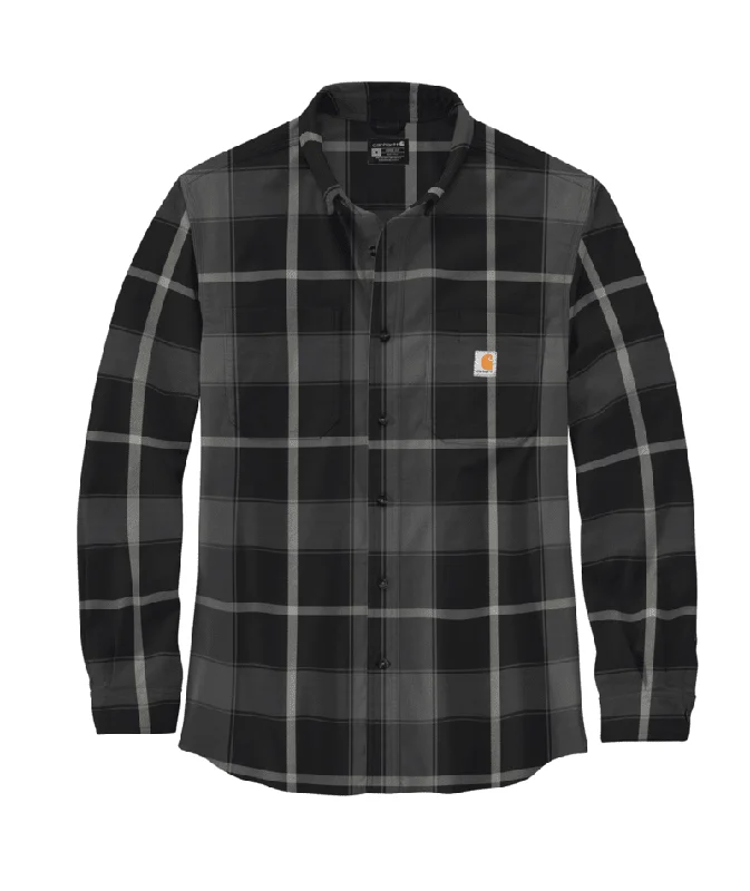 Rugged Flex Relaxed Fit Midweight Flannel Long-Sleeve Plaid Shirt - Black