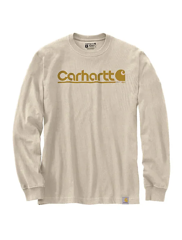 Relaxed Fit Heavyweight Long-Sleeve Logo Graphic T-Shirt - Oat Milk