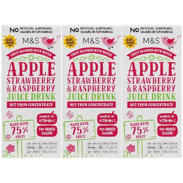 M&S Apple Strawberry & Raspberry Juice Drink   3 x 200ml