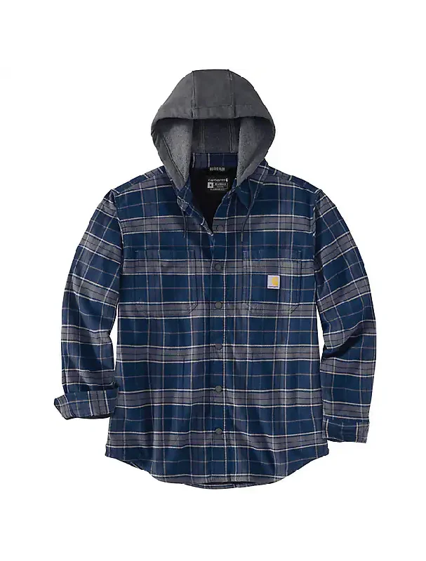 Rugged Flex Relaxed Fit Flannel Fleece-Lined Hooded Shirt Jacket - Navy