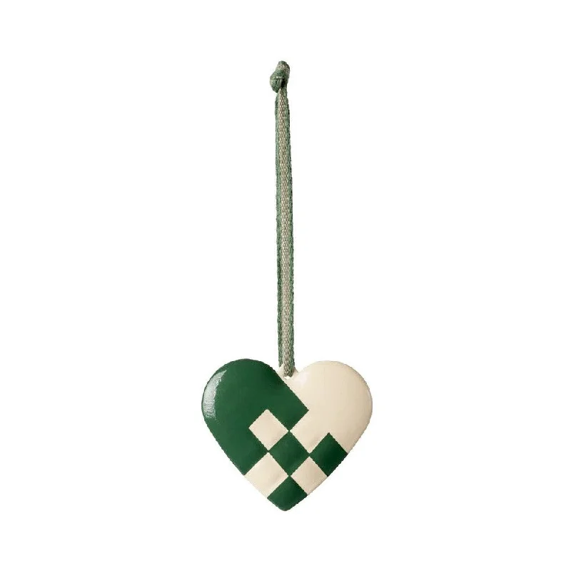 Maileg small metal braided heart ornament - dark green