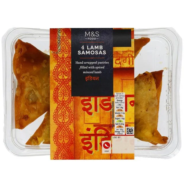 M&S 4 Hand Wrapped Lamb Samosas   200g