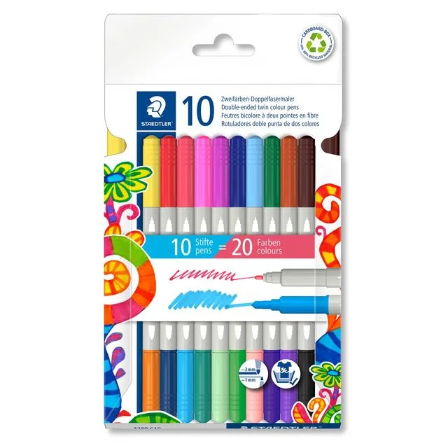 STAEDTLER Double-ended fibre tips cardbox 20pcs