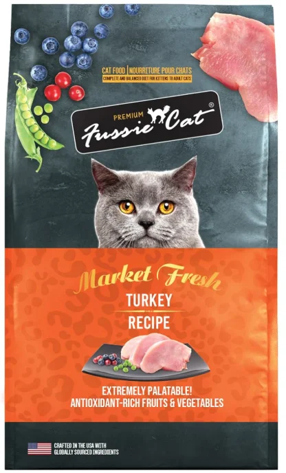    - Weight management cat food  Fussie Cat Market Fresh Turkey Recipe, Dry Cat Food, 10lb Bag