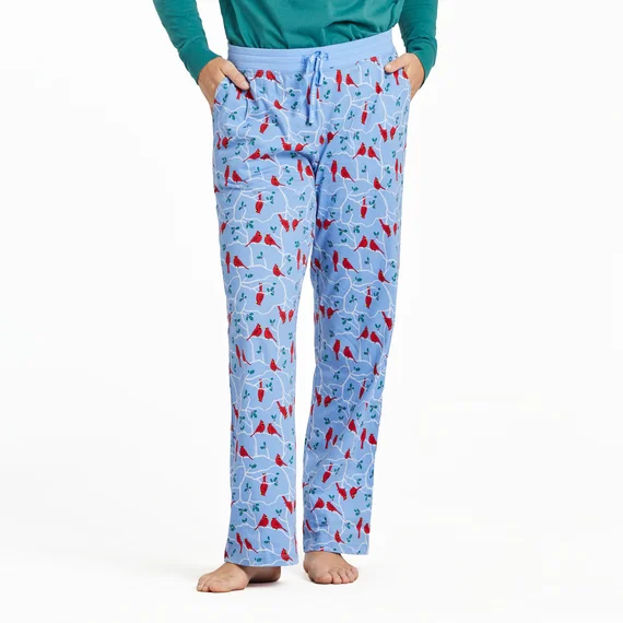 Women's Cardinal Branch Pattern Snuggle Up Sleep Pant - Cornflower Blue