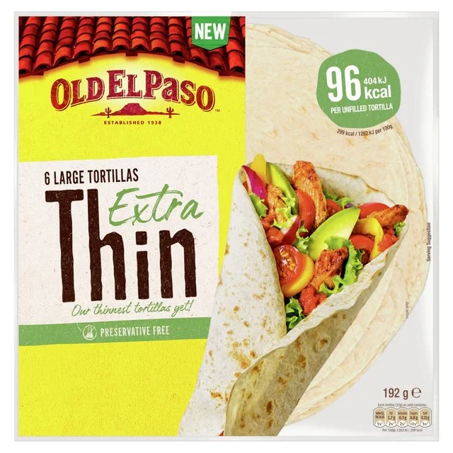 Old El Paso Large Extra Thin Tortilla Wraps   6 per pack