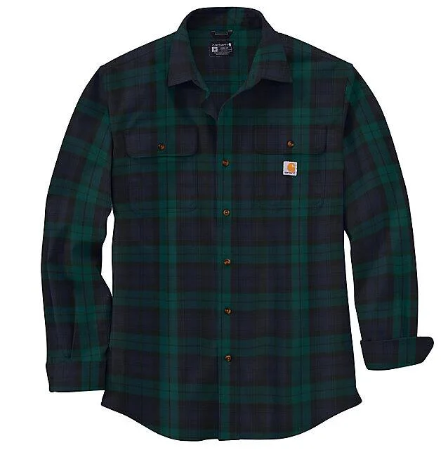 Loose Fit Heavyweight Flannel Long-Sleeve Plaid Shirt - Frosted Balsam / Oat Milk