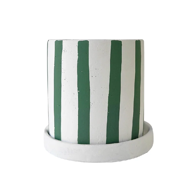 Julia Stripe Planter with Saucer Sage Small