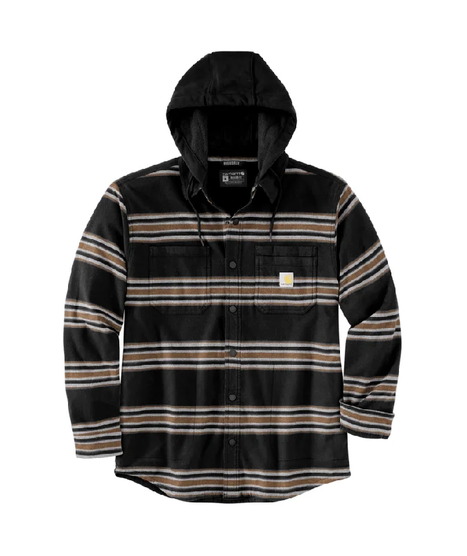 Rugged Flex Relaxed Fit Flannel Fleece-Lined Hooded Shirt Jacket - Carhartt Brown