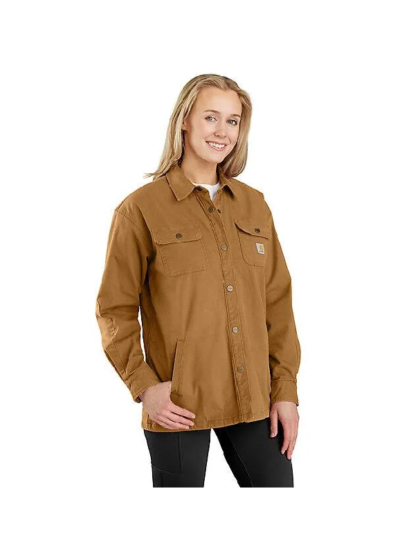 Women's Rugged Flex Loose Fit Canvas Fleece-Lined Shirt Jacket - Carhartt Brown