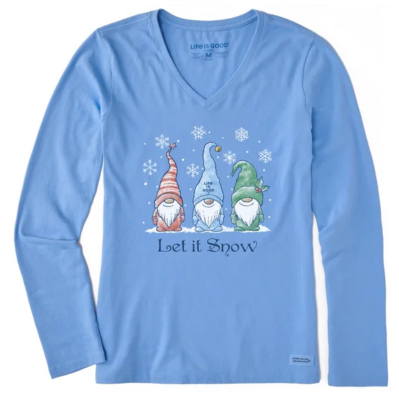 Women's Let it Snow Gnomes Long-Sleeve Crusher Tee - Cornflower Blue