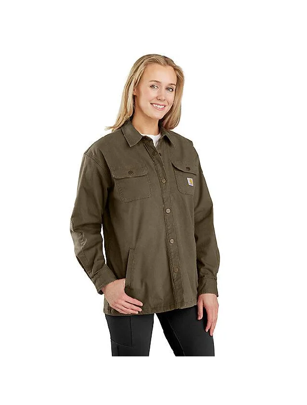 Women's Rugged Flex Loose Fit Canvas Fleece-Lined Shirt Jacket - Tarmac