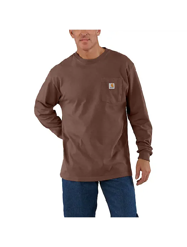 Loose Fit Heavyweight Long-Sleeve Pocket T-Shirt - Mocha Heather