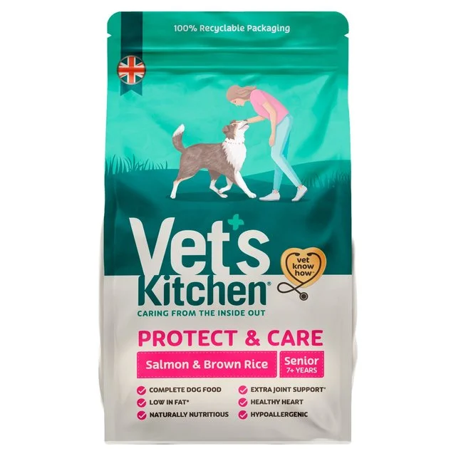 - Dog food recommendations for multi-dog householdsVet's Kitchen Senior Salmon & Brown Rice Dry Dog Food 3kg