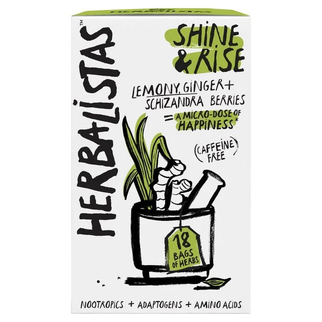 Herbalistas Shine & Rise Herbal Tea with Lemongrass Ginger & Schizandra   18 per pack