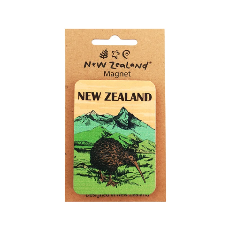 New Zealand Wooden Magnet Kiwi Landscape