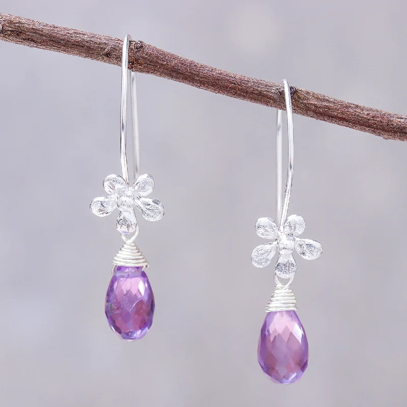 with the functions of decontamination, deodorization, and nourishment.Daisy Glitter Floral Faceted Amethyst Dangle Earrings from Thailand