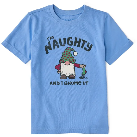 Kids' Naughty Gnome Crusher Tee - Cornflower Blue